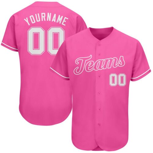pink_0011 Custom Pink White Authentic Baseball Jersey