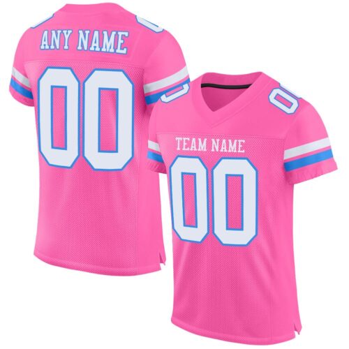 pink_0023 Custom Pink White-Powder Blue Mesh Authentic Football Jersey