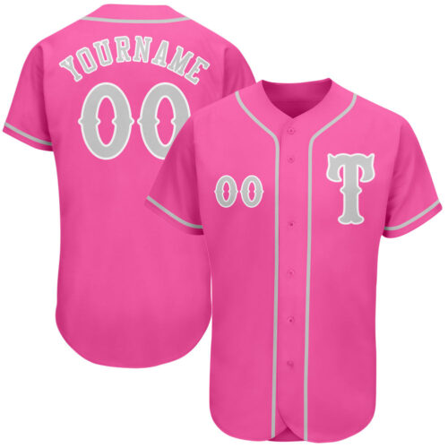 pink_0026 Custom Pink Gray-White Authentic Baseball Jersey