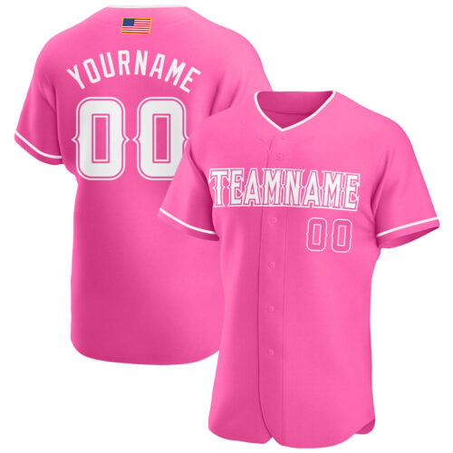 pink_0031 Custom Pink White Authentic American Flag Fashion Baseball Jersey