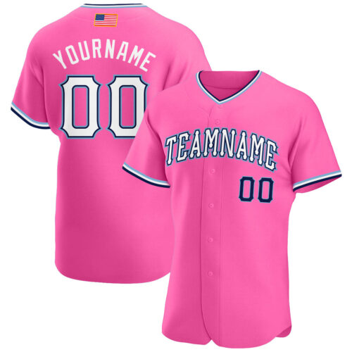 pink_0032 Custom Pink White-Light Blue Authentic American Flag Fashion Baseball Jersey