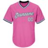 Custom Pink White-Light Blue Authentic Throwback Rib-Knit Baseball Jersey Shirt