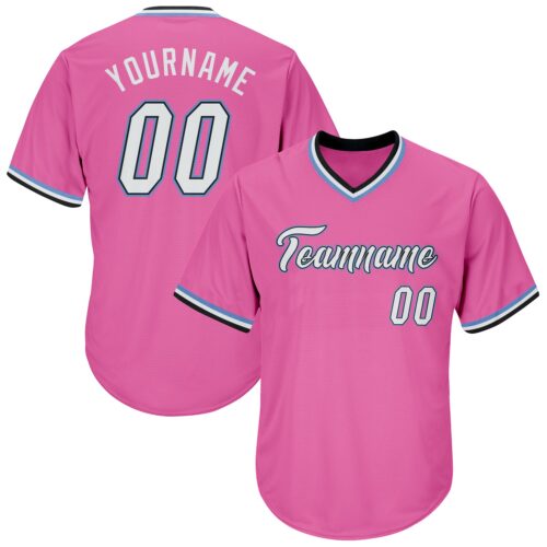 pink_0036 Custom Pink White-Light Blue Authentic Throwback Rib-Knit Baseball Jersey Shirt