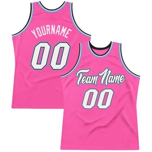 pink_0052 Custom Pink White-Light Blue Authentic Throwback Basketball Jersey