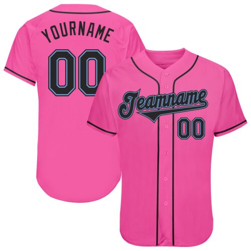 pink_0064 Custom Pink Black-Light Blue Authentic Baseball Jersey