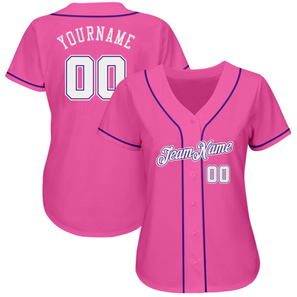 Custom Pink White-Purple Authentic Baseball Jersey