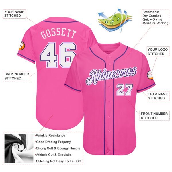 Custom Pink White-Purple Authentic Baseball Jersey