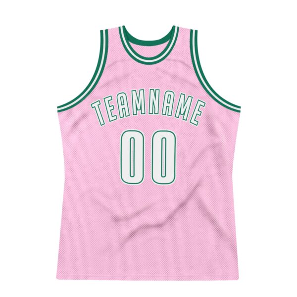 Custom Light Pink White-Kelly Green Authentic Throwback Basketball Jersey