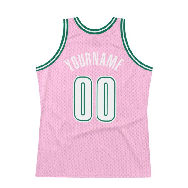 Custom Light Pink White-Kelly Green Authentic Throwback Basketball Jersey