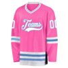Custom Pink White-Light Blue Hockey Jersey