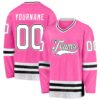 Custom Pink White-Black Hockey Jersey