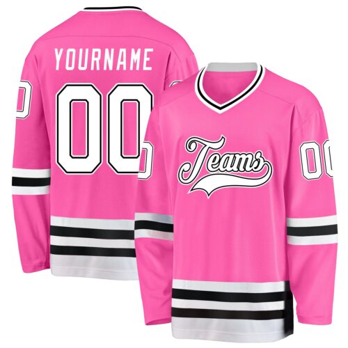 pink_0084 Custom Pink White-Black Hockey Jersey