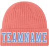Custom Pink Light Blue-White Stitched Cuffed Knit Hat