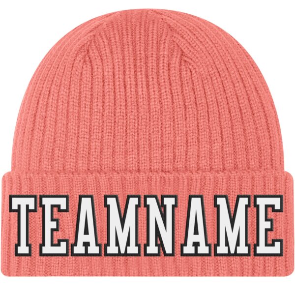 Custom Pink White-Black Stitched Cuffed Knit Hat