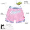 Custom Light Pink White-Light Blue Authentic Throwback Basketball Shorts