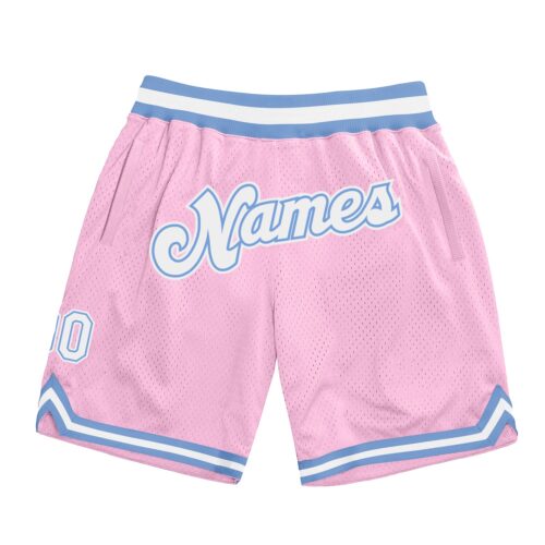 pink_0111 Custom Light Pink White-Light Blue Authentic Throwback Basketball Shorts