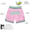 Custom Light Pink White-Kelly Green Authentic Throwback Basketball Shorts
