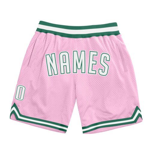 pink_0114 Custom Light Pink White-Kelly Green Authentic Throwback Basketball Shorts