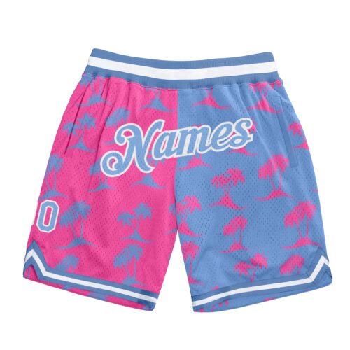 pink_0132jpg Custom Pink Light Blue-White 3D Pattern Design Palm Trees Authentic Basketball Shorts