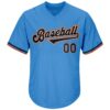 Custom Powder Blue Black-Orange Authentic Throwback Rib-Knit Baseball Jersey Shirt