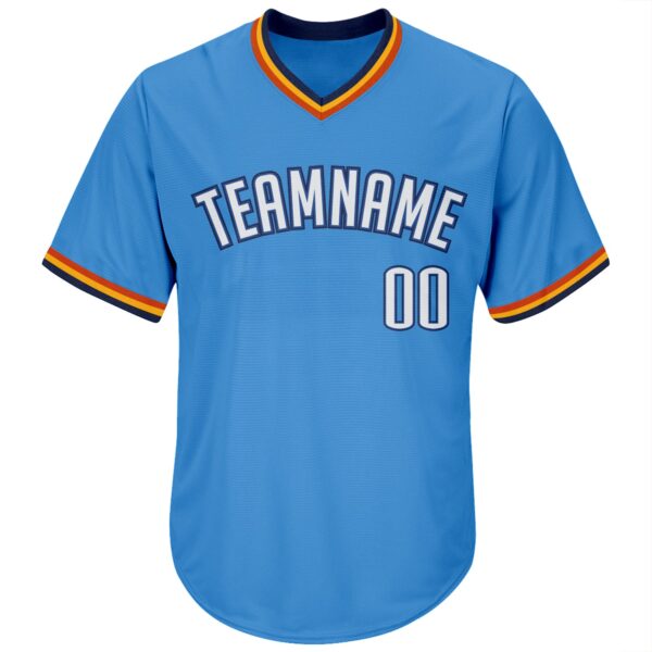 Custom Powder Blue White-Navy Authentic Throwback Rib-Knit Baseball Jersey Shirt