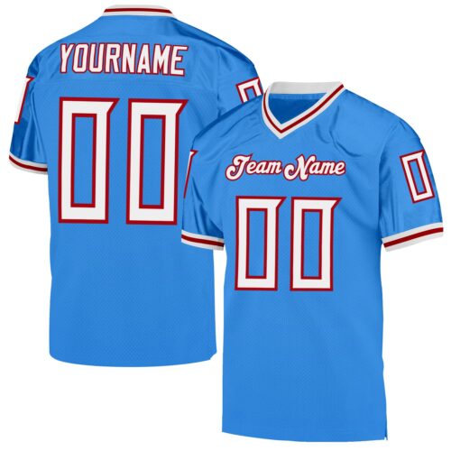 powder_blue_0069 Custom Powder Blue White-Red Mesh Authentic Throwback Football Jersey