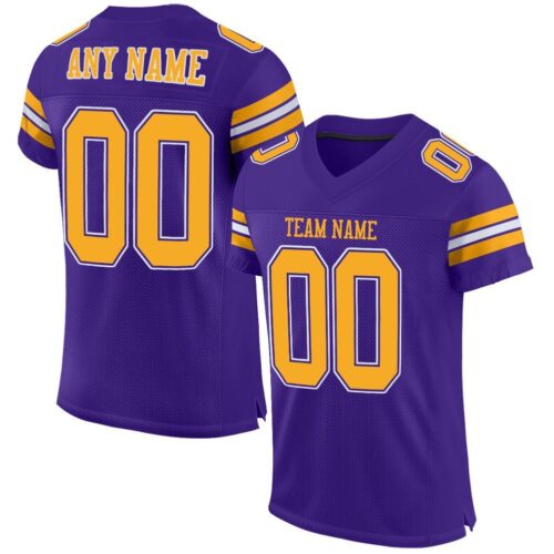 purple_0001 Custom Purple Gold-White Mesh Authentic Football Jersey