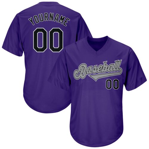 purple_0036 Custom Purple Black-Gray Authentic Throwback Rib-Knit Baseball Jersey Shirt