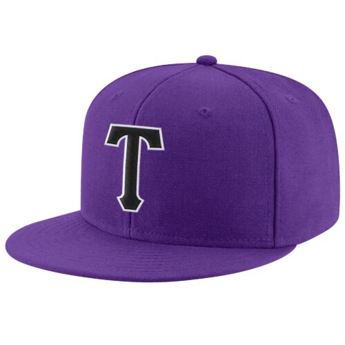 purple_0052-1 Custom Purple Black-White Stitched Adjustable Snapback Hat