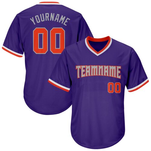 purple_0056 Custom Purple Orange-Gray Authentic Throwback Rib-Knit Baseball Jersey Shirt