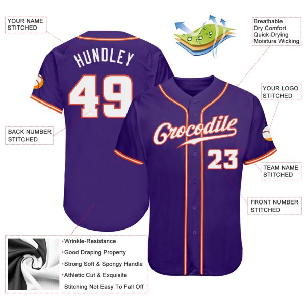 Custom Purple White-Orange Authentic Baseball Jersey