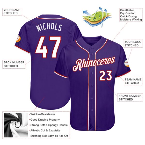 Custom Purple White-Red Authentic Baseball Jersey