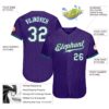 Custom Purple Black Pinstripe White-Teal Authentic Baseball Jersey