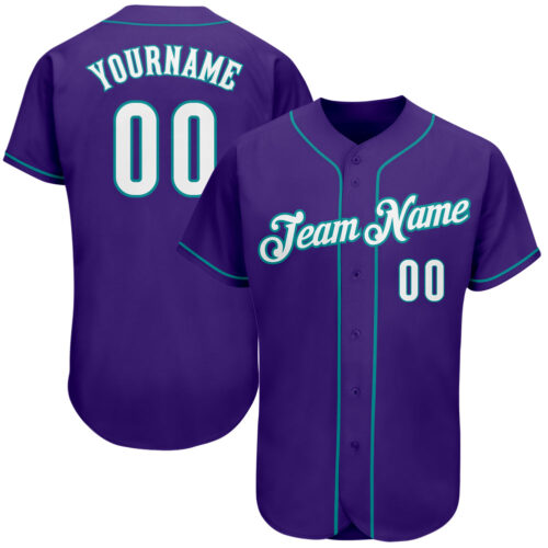 purple_0103 Custom Purple White-Teal Authentic Baseball Jersey