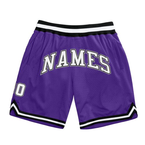 purple_0106 Custom Purple White-Black Authentic Throwback Basketball Shorts