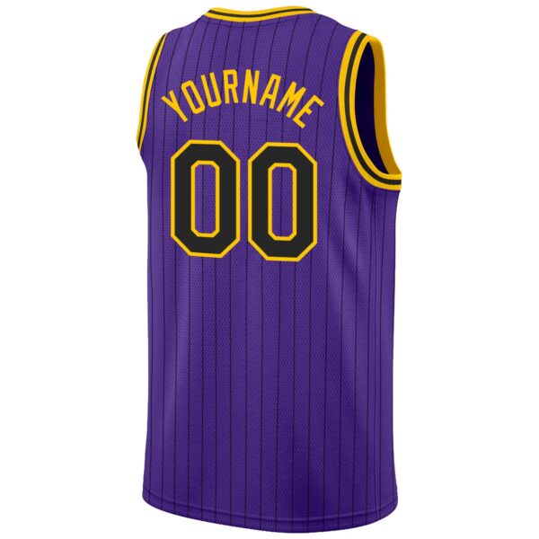 Custom Purple Black Pinstripe Black-Gold Authentic Basketball Jersey
