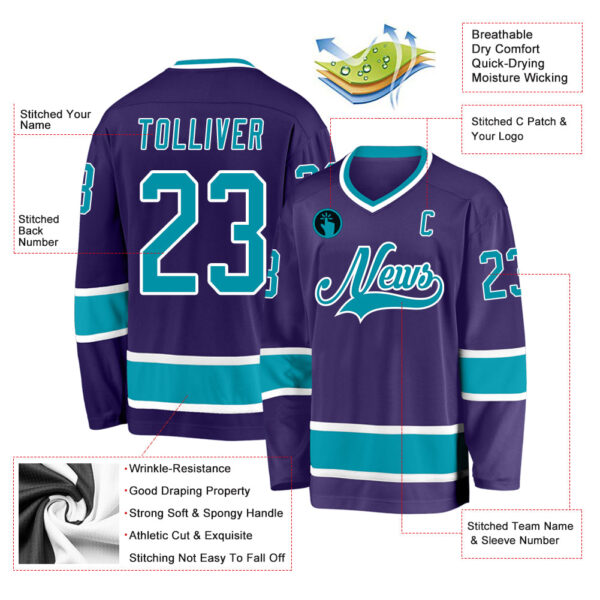 Custom Purple Teal-White Hockey Jersey