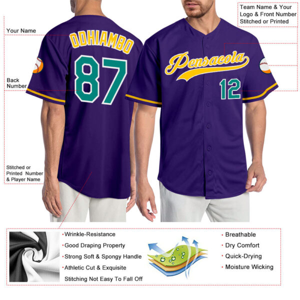 Custom Purple Aqua-Gold Authentic Baseball Jersey
