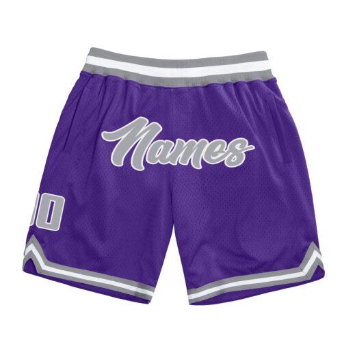 purple_0181 Custom Purple Gray-White Authentic Throwback Basketball Shorts