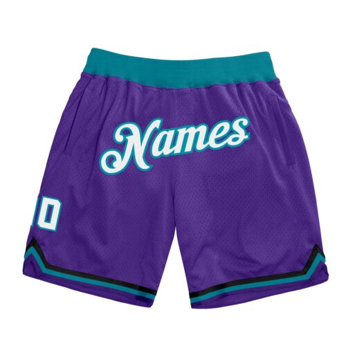 purple_0182 Custom Purple White-Teal Authentic Throwback Basketball Shorts