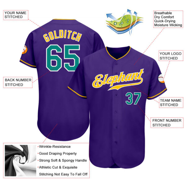 Custom Purple Aqua-Gold Authentic Baseball Jersey