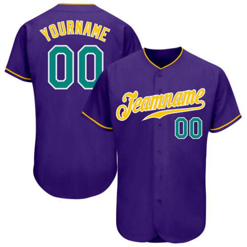 purple_0186 Custom Purple Aqua-Gold Authentic Baseball Jersey