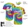 Custom Purple White-Light Blue 3D Pattern Design Rainbow Spiral Authentic Baseball Jersey