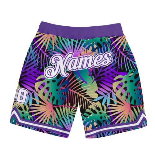 purple_0215 Custom Purple White-Purple 3D Pattern Design Tropical Palm Leaves Authentic Basketball Shorts