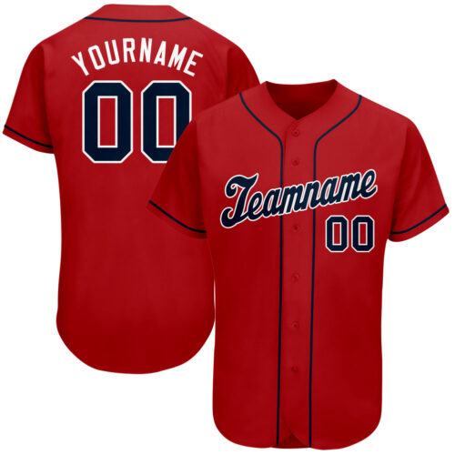 red_0041 Custom Red Navy-White Authentic Baseball Jersey