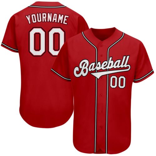 red_0063 Custom Red White-Black Authentic Baseball Jersey