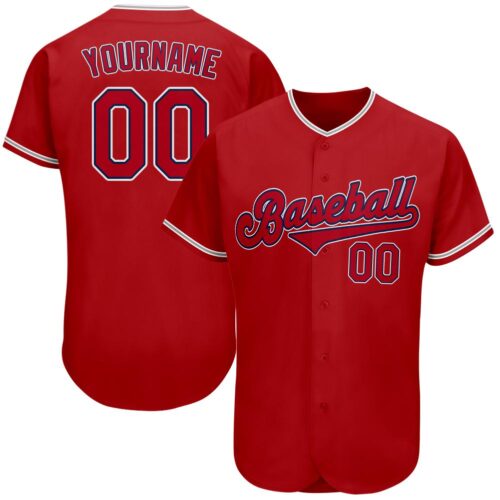 red_0081 Custom Red Red-Navy Authentic Baseball Jersey