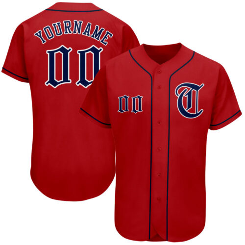 red_0091 Custom Red Navy-White Authentic Baseball Jersey