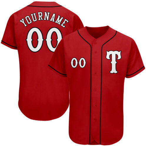 red_0093 Custom Red White-Black Authentic Baseball Jersey