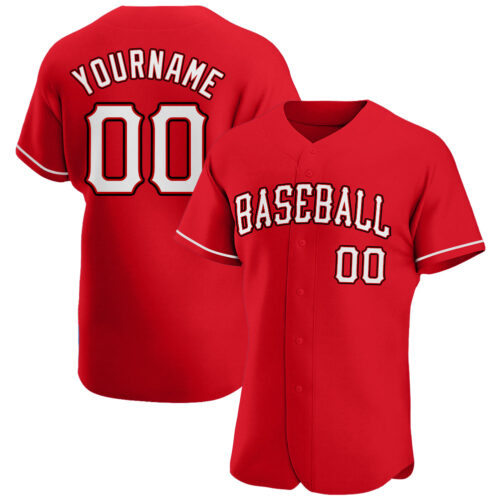 red_0102 Custom Red White-Black Authentic Baseball Jersey
